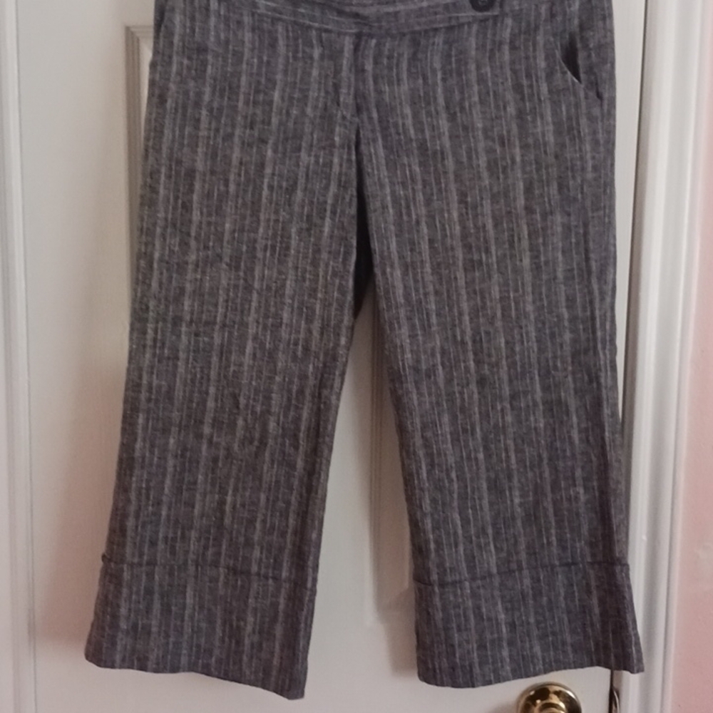 MYMICHELLE GRAY PINSTRIPED CROPPED WIDE LEG PANT
